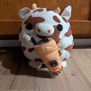 Squishmallows Brown and White Cow with Bubble Tea Plush